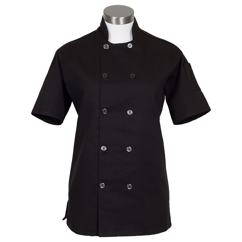 Ladies Short Sleeve Chef's Jacket Mandarin Collar Coat 10 Button 